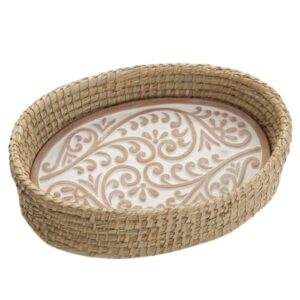 better world bio bread basket with terracotta warmer, bread basket, bread basket for serving, sized 12.5" w x 8.5" d x 3.5" h