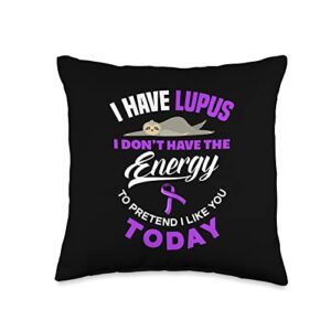 lupus sle awareness month apparel & gifts dont have energy sloth funny lupus warrior throw pillow, 16x16, multicolor