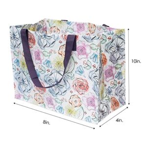 Reusable Tote Bag - 2 Pack Market Tote, Large Durable Water Resistant Fabric Bags with Handles, Cute Floral and Striped Prints for Shopping, Groceries, Market, Beach, Events, Travel - 17x9.25x13