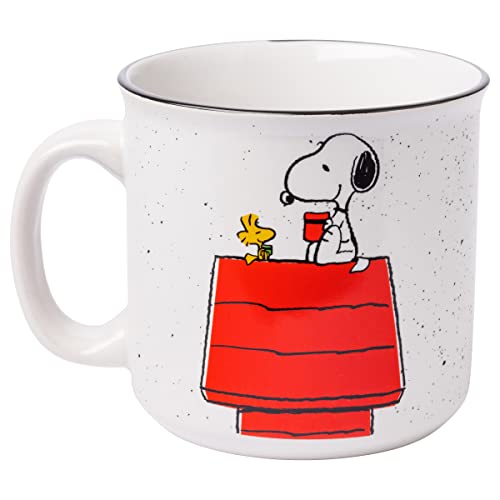 Silver Buffalo Peanuts Snoopy and Woodstock Get Cozy Ceramic Camper Mug, 20 Ounces