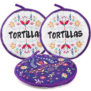 lyellfe 3 pack tortilla warmer pouch, 12 inch insulated cloth taco warmer holder for corn flour tortillas, taco tuesday night, halloween party, microwave oven freezer safe