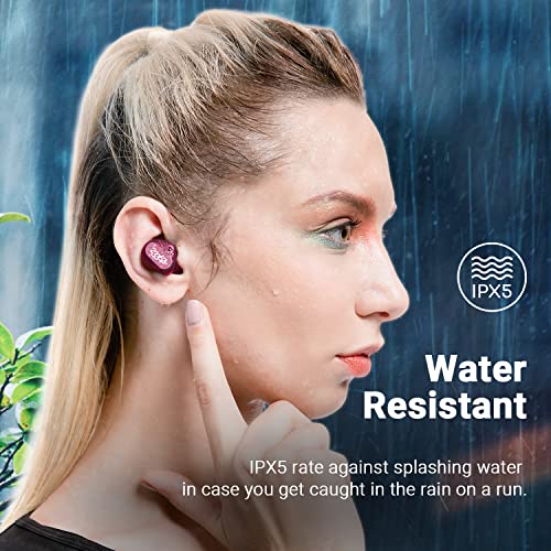 233621 Droplet True Wireless Bluetooth Earbuds, IPX5 Waterproof, CVC 6.0 Call Noise Cancelling, Touch Control, Stereo Sound, Lightweight Earphones for Home, Office and Gym (Wine Red)