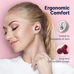 233621 Droplet True Wireless Bluetooth Earbuds, IPX5 Waterproof, CVC 6.0 Call Noise Cancelling, Touch Control, Stereo Sound, Lightweight Earphones for Home, Office and Gym (Wine Red)