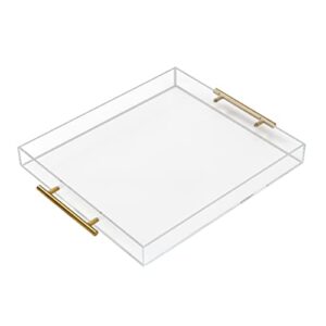 nitinol 16x18 inches large clear acrylic serving tray with handles spill proof trays for coffee table bathroom kitchen office