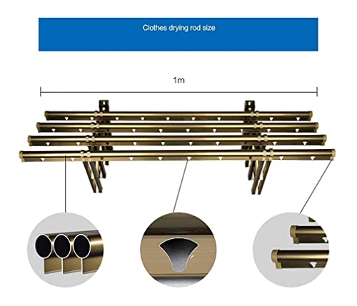 XMCX Airer Laundry Drying Rack Wall Mounted Folding Adjustable Collapsible Space Saver Dryer Bathroom Towel Rail Bar with Windproof Hook Easy Storage (Color : Gold)