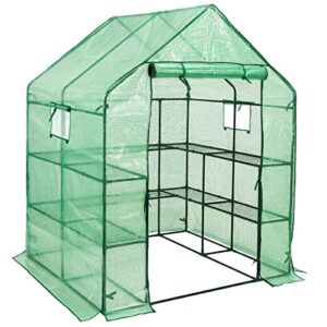 mini walk-in greenhouse for outdoors, 3 tiers 8 shelves, 57x61x80 inch with observation windows and roll-up door zipper, plant garden hot house for plants, herbs, flowers