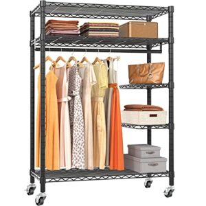 vipek v11s heavy duty clothes racks wire clothing rack with wheels, rolling garment rack for hanging clothes, portable closet freestanding metal wardrobe racks for storage, max load 452lbs, black