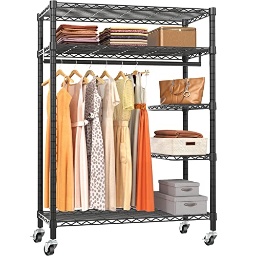 VIPEK V11S Heavy Duty Clothes Racks Wire Clothing Rack With Wheels, Rolling Garment Rack for Hanging Clothes, Portable Closet Freestanding Metal Wardrobe Racks for Storage, Max Load 452lbs, Black