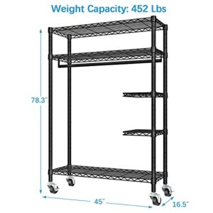 VIPEK V11S Heavy Duty Clothes Racks Wire Clothing Rack With Wheels, Rolling Garment Rack for Hanging Clothes, Portable Closet Freestanding Metal Wardrobe Racks for Storage, Max Load 452lbs, Black