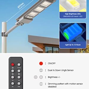 500W Solar Street Lights Outdoor, 20000 Lumens LED Solar Parking Lot Lights Outdoor Dusk to Dawn Sensor with Remote Control, 6000K Super Bright Commercial Lighting for Playground, Barn, Farm, 2 Pack