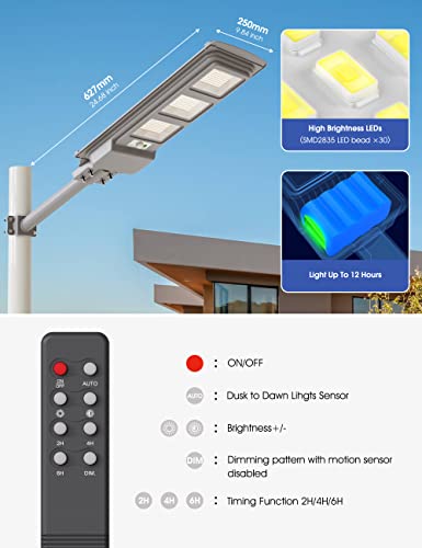 500W Solar Street Lights Outdoor, 20000 Lumens LED Solar Parking Lot Lights Outdoor Dusk to Dawn Sensor with Remote Control, 6000K Super Bright Commercial Lighting for Playground, Barn, Farm, 2 Pack