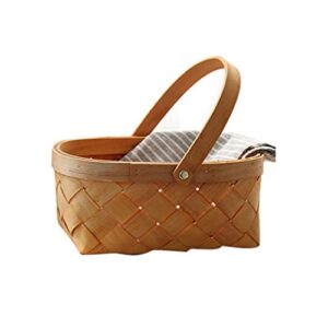 veemoon wicker basket with handle woven basket with handle wooden handmade rattan storage basket storage container houseware storage basket for camping outdoor party park beach (medium)
