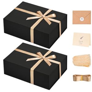 lifelum large gift boxes 2 pack 13 x 10 x 5 black gift boxes for presents groomsmen box with ribbon contains card, ribbon, shredded paper filler