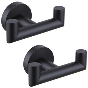 angle simple double towel hook matte black 2 pcs, stainless steel bathroom robe hook, hand towel holder for wall