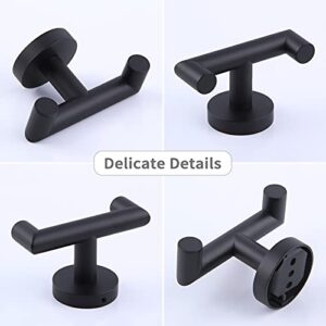 Angle Simple Double Towel Hook Matte Black 2 PCS, Stainless Steel Bathroom Robe Hook, Hand Towel Holder for Wall