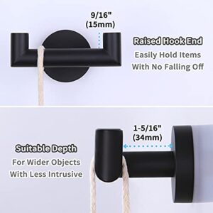 Angle Simple Double Towel Hook Matte Black 2 PCS, Stainless Steel Bathroom Robe Hook, Hand Towel Holder for Wall