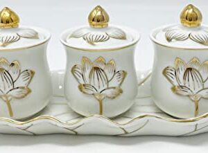 Houlu 3 Altar Cups Set, Ceramic Holy Water Offering Cup, Tibetan Buddhist Worship Cup (White)