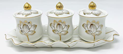 Houlu 3 Altar Cups Set, Ceramic Holy Water Offering Cup, Tibetan Buddhist Worship Cup (White)