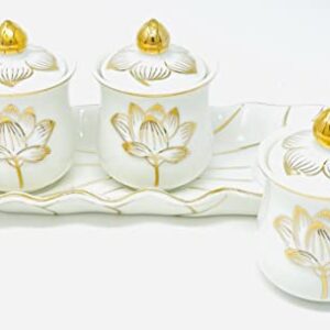 Houlu 3 Altar Cups Set, Ceramic Holy Water Offering Cup, Tibetan Buddhist Worship Cup (White)