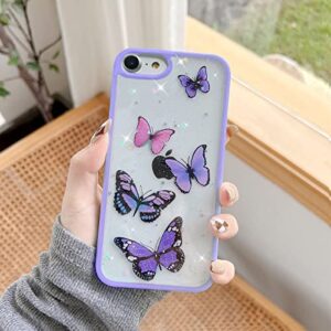 wzjgzdly Butterfly Bling Clear Case Compatible for iPhone 6s Plus, iPhone 6 Plus, Glitter Case for Women Cute Slim Soft Slip Resistant Protective Phone Cover 5.5 inch - Purple