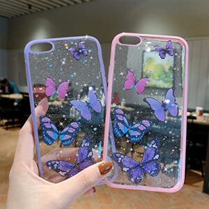 wzjgzdly Butterfly Bling Clear Case Compatible for iPhone 6s Plus, iPhone 6 Plus, Glitter Case for Women Cute Slim Soft Slip Resistant Protective Phone Cover 5.5 inch - Purple