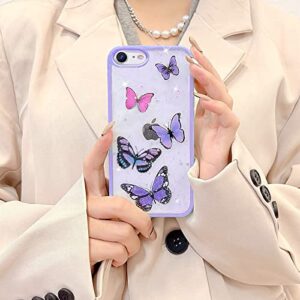 wzjgzdly Butterfly Bling Clear Case Compatible for iPhone 6s Plus, iPhone 6 Plus, Glitter Case for Women Cute Slim Soft Slip Resistant Protective Phone Cover 5.5 inch - Purple