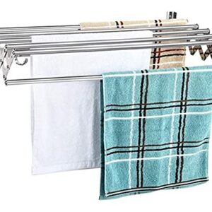 XMCX Wall Mounted Space Saver Clothes Drying Rack Retractable Fold Away Clothes Dry Racks Laundry Airer Drying Rack Balcony Bathroom PoolArea Easy Storage