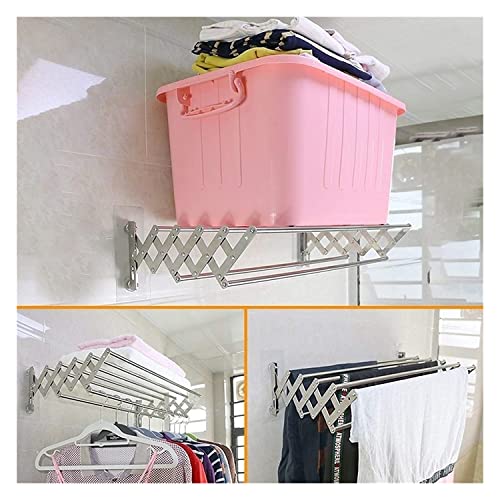 XMCX Wall Mounted Space Saver Clothes Drying Rack Retractable Fold Away Clothes Dry Racks Laundry Airer Drying Rack Balcony Bathroom PoolArea Easy Storage