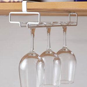 GeLive Under Cabinet Wine Glass Holder Stemware Rack Kitchen Hanging Organizer No Drilling Metal Wine Glass Storage Hanger (White, 2)