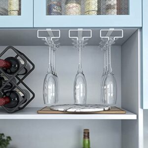 GeLive Under Cabinet Wine Glass Holder Stemware Rack Kitchen Hanging Organizer No Drilling Metal Wine Glass Storage Hanger (White, 2)