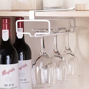 GeLive Under Cabinet Wine Glass Holder Stemware Rack Kitchen Hanging Organizer No Drilling Metal Wine Glass Storage Hanger (White, 2)