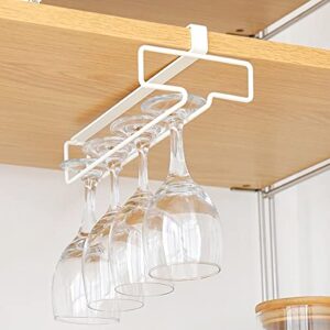 GeLive Under Cabinet Wine Glass Holder Stemware Rack Kitchen Hanging Organizer No Drilling Metal Wine Glass Storage Hanger (White, 2)