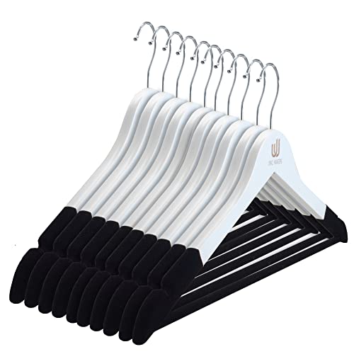 Unic Hangers - Non Slip White Wooden Hangers 10 Pack– Thin Hangers Velvet on Shoulders and Bar for Clothes. Hangers with 360° Swivel Hooks. Chic Wood Coat Hangers for Closet for a Classy Wardrobe