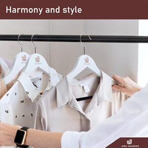 Unic Hangers - Non Slip White Wooden Hangers 10 Pack– Thin Hangers Velvet on Shoulders and Bar for Clothes. Hangers with 360° Swivel Hooks. Chic Wood Coat Hangers for Closet for a Classy Wardrobe