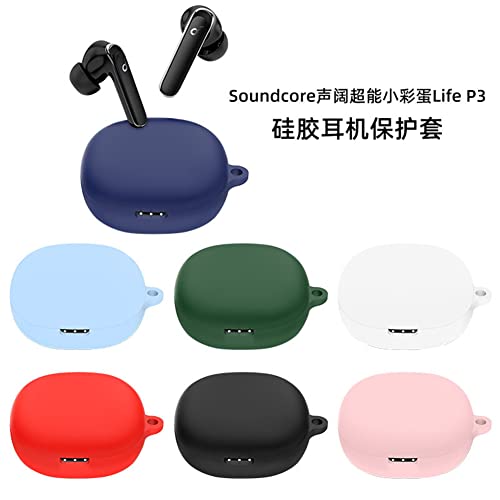 2 Pack DAYJOY Soft Rubber Silicone Protective Case Cover Compatible with Anker Soundcore Life P3 Earphone, Protective Skin Sleeve with Key Chain for Soundcore Life P3 (Sky Blue+Green)