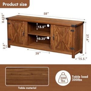 YESHOMY Modern Farmhouse TV Stand with Two Barn Doors and Storage Cabinets for Televisions up to 65+ Inch, Entertainment Center Console Table, Media Furniture for Living Room, 58 Inch, Walnut