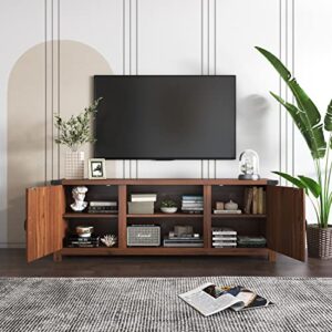 YESHOMY Modern Farmhouse TV Stand with Two Barn Doors and Storage Cabinets for Televisions up to 65+ Inch, Entertainment Center Console Table, Media Furniture for Living Room, 58 Inch, Walnut