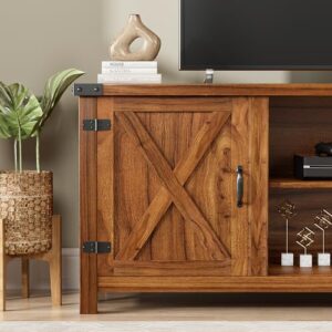 YESHOMY Modern Farmhouse TV Stand with Two Barn Doors and Storage Cabinets for Televisions up to 65+ Inch, Entertainment Center Console Table, Media Furniture for Living Room, 58 Inch, Walnut