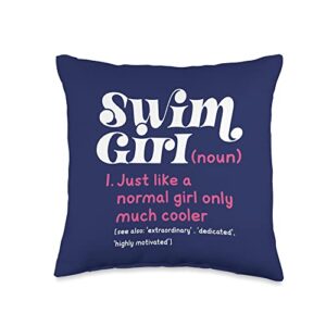 trendy swimmer tshirts swim girl definition normal only cooler women juniors throw pillow, 16x16, multicolor