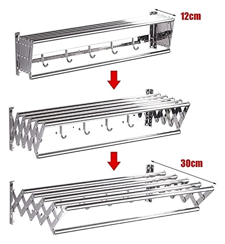 XMCX Clothes Drying Rack Wall Mounted Folding Collapsible Stainless Airer Laundry Dryer Hanger with Towel Hooks for Bedroom Bathroom Space Saver Rail Easy Storage (Size : 50cm)