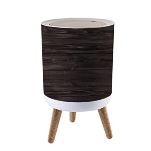 press cover round trash bin with legs seamless dark brown wooden old planks wood texture push top trash can with lid dog proof garbage can wastebasket for living room 7l/1.8 gallon