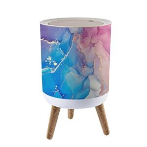 ibpnkfaz89 small trash can with lid ink colors translucent abstract multicolored marble texture garbage bin wood waste bin press cover round wastebasket for bathroom bedroom kitchen 7l/1.8 gallon