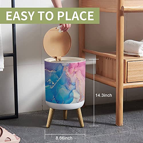 IBPNKFAZ89 Small Trash Can with Lid Ink Colors Translucent Abstract Multicolored Marble Texture Garbage Bin Wood Waste Bin Press Cover Round Wastebasket for Bathroom Bedroom Kitchen 7L/1.8 Gallon