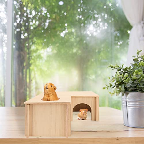 PAWCHIE Guinea Pig Hideout Hamster House with Multi-Rooms - Small Animals Pets Hideout Multi-Chamber Wooden Hut Habitats Decor Tunnel for Guinea Pigs, Hamsters, Chinchillas