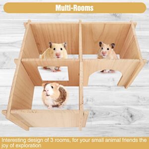 PAWCHIE Guinea Pig Hideout Hamster House with Multi-Rooms - Small Animals Pets Hideout Multi-Chamber Wooden Hut Habitats Decor Tunnel for Guinea Pigs, Hamsters, Chinchillas