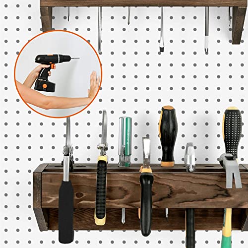 Screwdriver Organizer Wall Mount Pliers Hammer Storage Holder Wood Hand Tool Storage Rack Wrench Holder Organizer for Workshop Workbench Yard Garage Garden, 2-Pack (Brown)