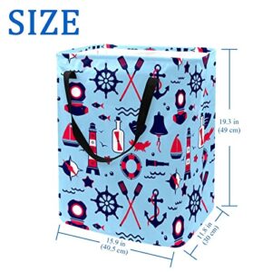 DJROW Laundry Basket Vector Pattern of Anchor Sailboat Shape and Line Collapsible Laundry Hamper for Bathroom Bedroom Home Toys and Clothing Organization