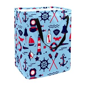 DJROW Laundry Basket Vector Pattern of Anchor Sailboat Shape and Line Collapsible Laundry Hamper for Bathroom Bedroom Home Toys and Clothing Organization