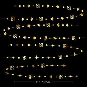 Gold 55th Birthday Decorations Number 55 Circle Dot Twinkle Star Garland Metallic Hanging Streamer Bunting Banner Backdrop for 55 Year Old Birthday Happy 55th Anniversary Fifty Five Party Supplies