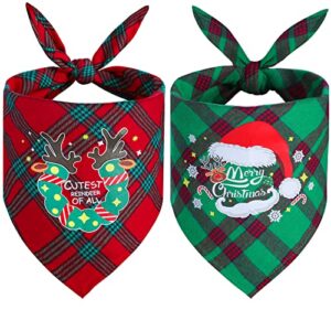 2 pack dog bandana christmas for puppy small medium large dogs cats pets outfit classic plaid pets scarf triangle bibs merry christmas bandana santa costume accessories(red, green(new))